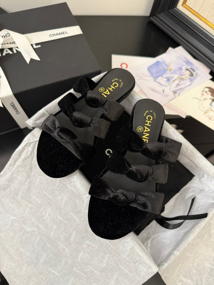 CC 25C Three Strap Mule Black Velvet fabric 233559