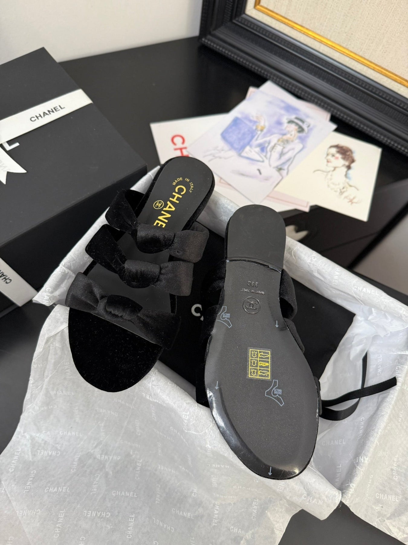 CC 25C Three Strap Mule Black Velvet fabric 233559