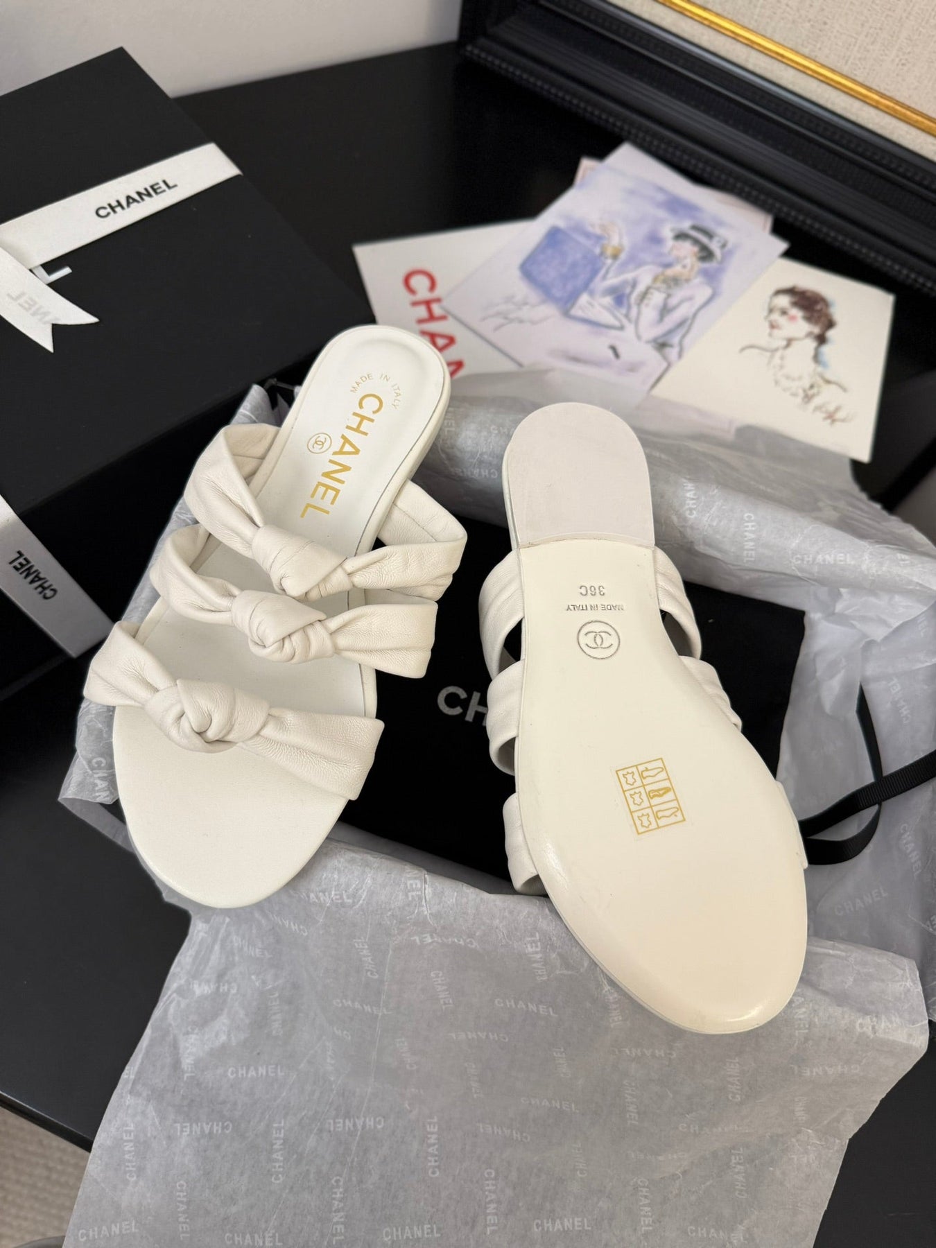 CC 25C Three Strap Mule White Lambskin 233558