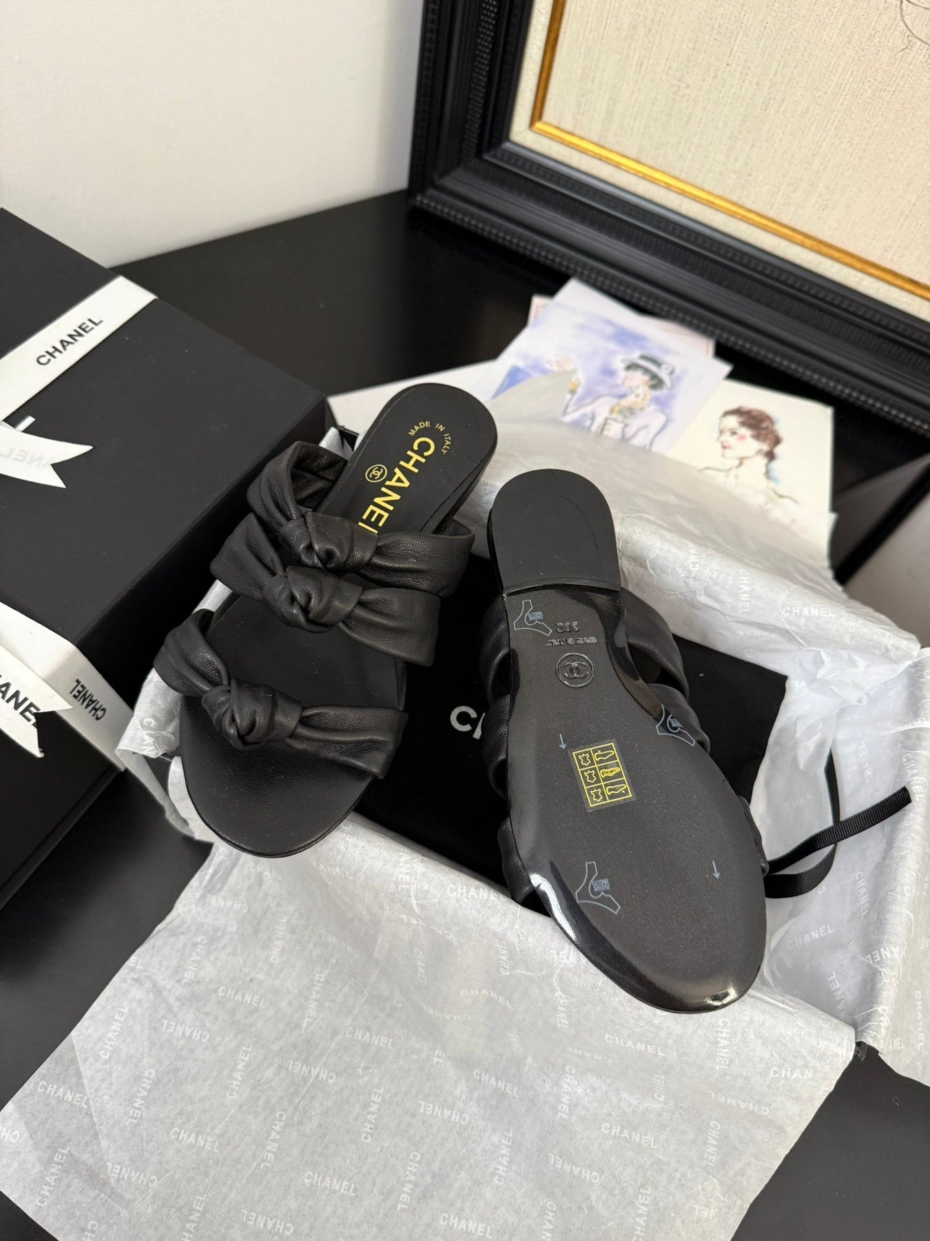 CC 25C Three Strap Mule Black Lambskin 233557