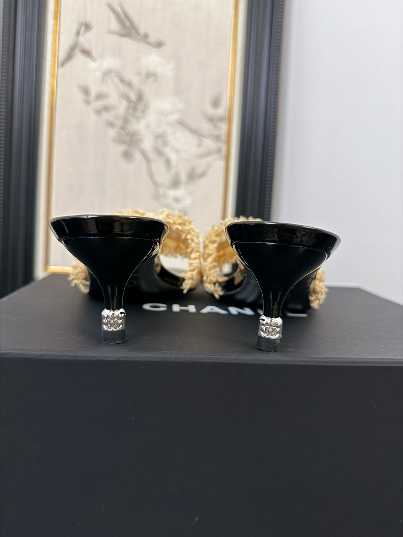 SAND YELLOW GROSGRAIN CANVAS BOW MULE SANDALS 65 MM