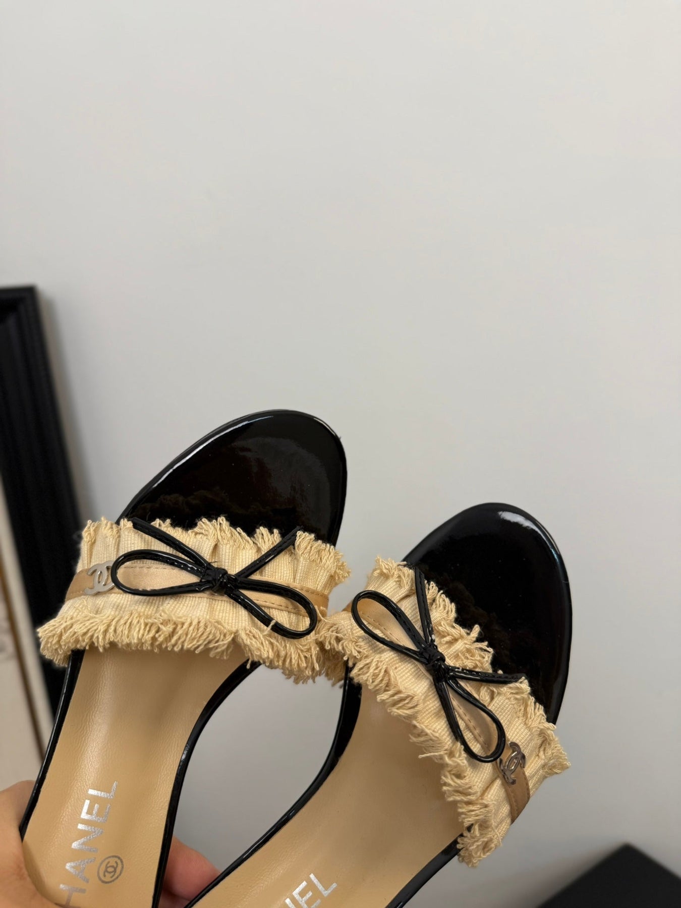 SAND YELLOW GROSGRAIN CANVAS BOW MULE SANDALS 65 MM