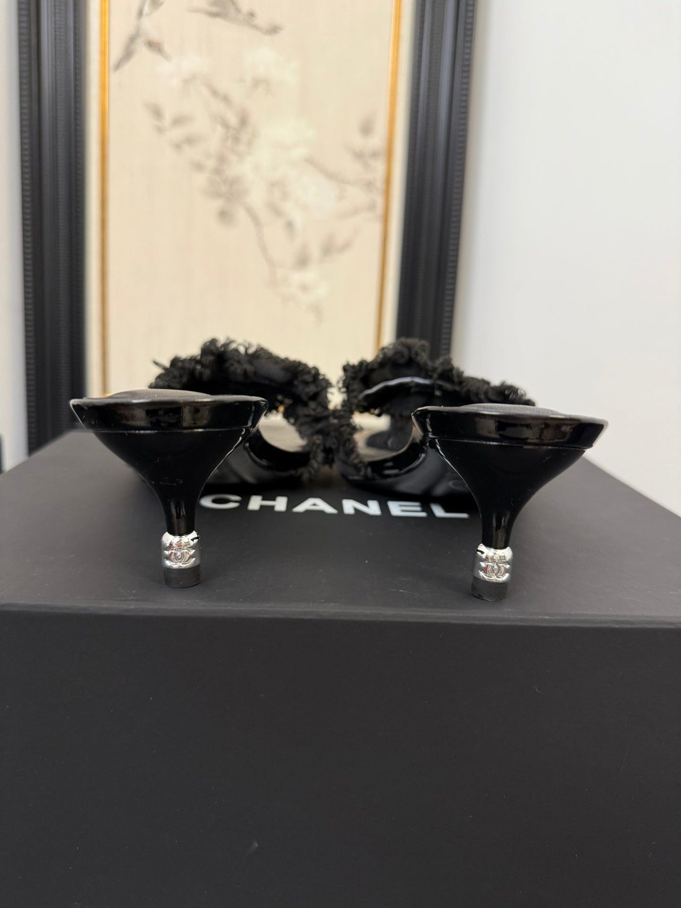 BLACK GROSGRAIN CANVAS BOW MULE SANDALS 65 MM