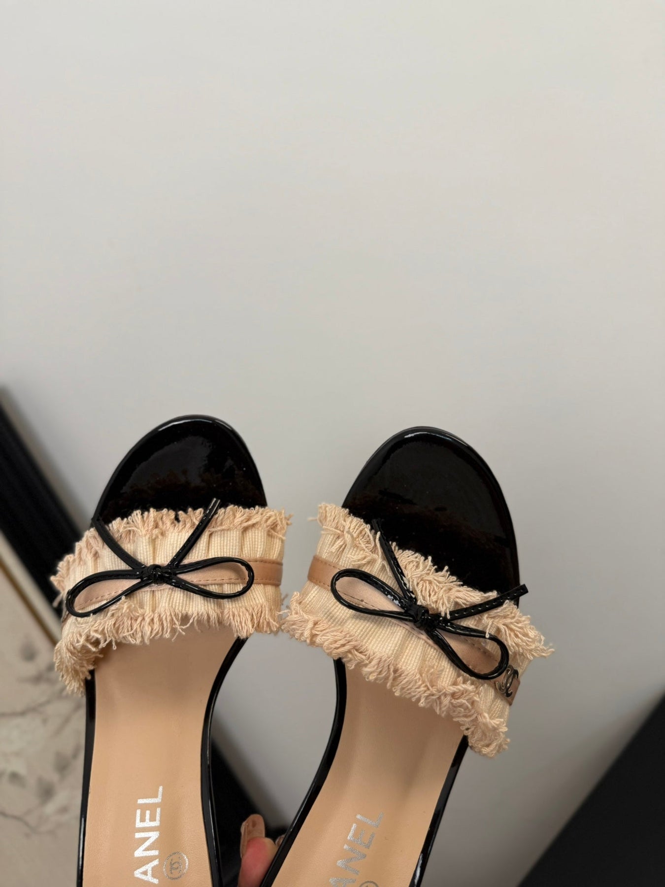 PEACH PINK GROSGRAIN CANVAS BOW MULE SANDALS 90 MM