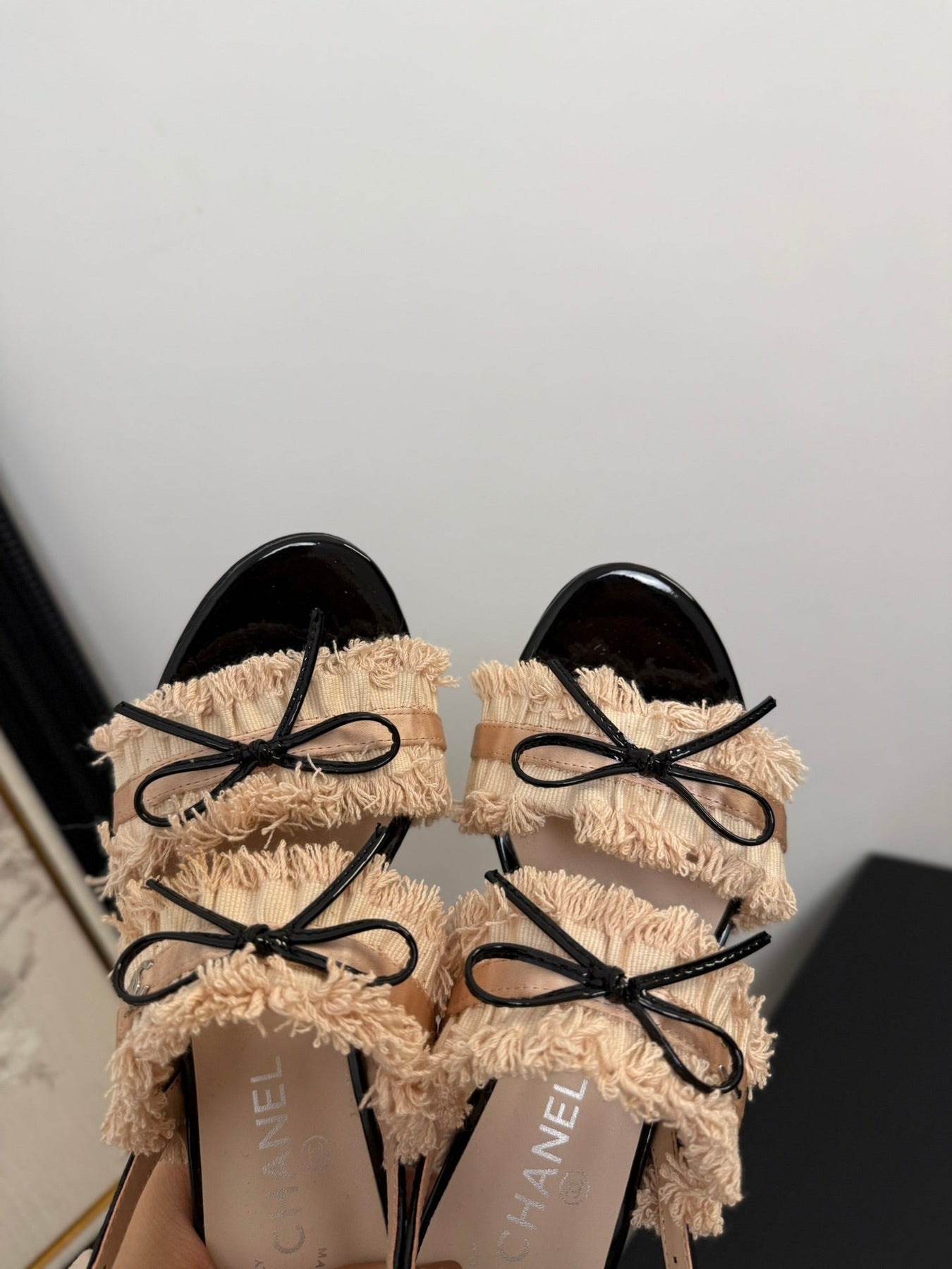 PEACH PINK GROSGRAIN CANVAS BOW SLINGBACK SANDALS 65 MM