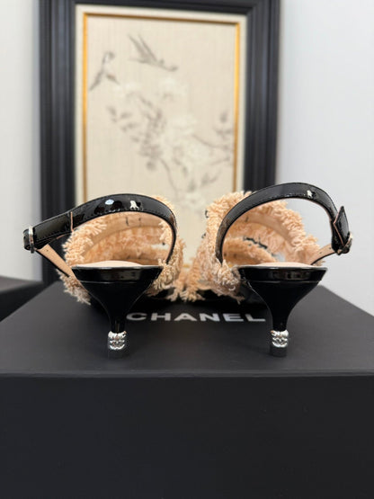 PEACH PINK GROSGRAIN CANVAS BOW SLINGBACK SANDALS 65 MM