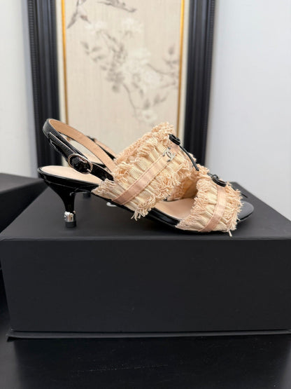 PEACH PINK GROSGRAIN CANVAS BOW SLINGBACK SANDALS 65 MM