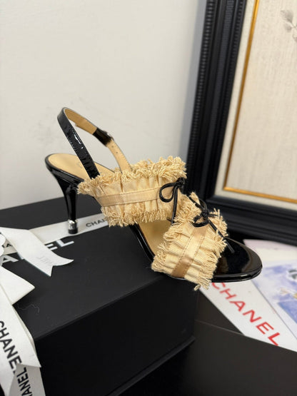 SAND YELLOW GROSGRAIN CANVAS BOW SLINGBACK SANDALS