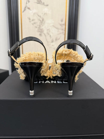 SAND YELLOW GROSGRAIN CANVAS BOW SLINGBACK SANDALS