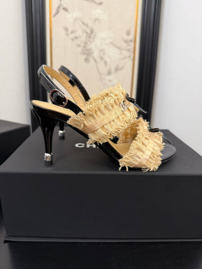 SAND YELLOW GROSGRAIN CANVAS BOW SLINGBACK SANDALS