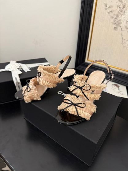 PEACH PINK GROSGRAIN CANVAS BOW SLINGBACK SANDALS