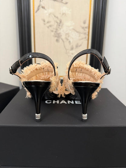 PEACH PINK GROSGRAIN CANVAS BOW SLINGBACK SANDALS