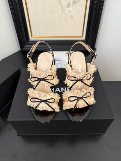PEACH PINK GROSGRAIN CANVAS BOW SLINGBACK SANDALS