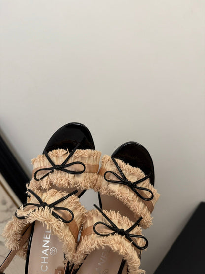 PEACH PINK GROSGRAIN CANVAS BOW SLINGBACK SANDALS