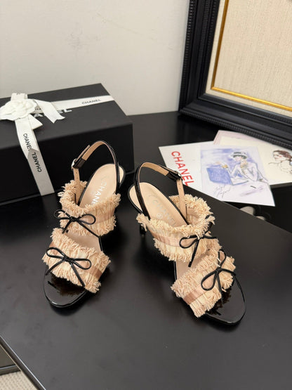 PEACH PINK GROSGRAIN CANVAS BOW SLINGBACK SANDALS