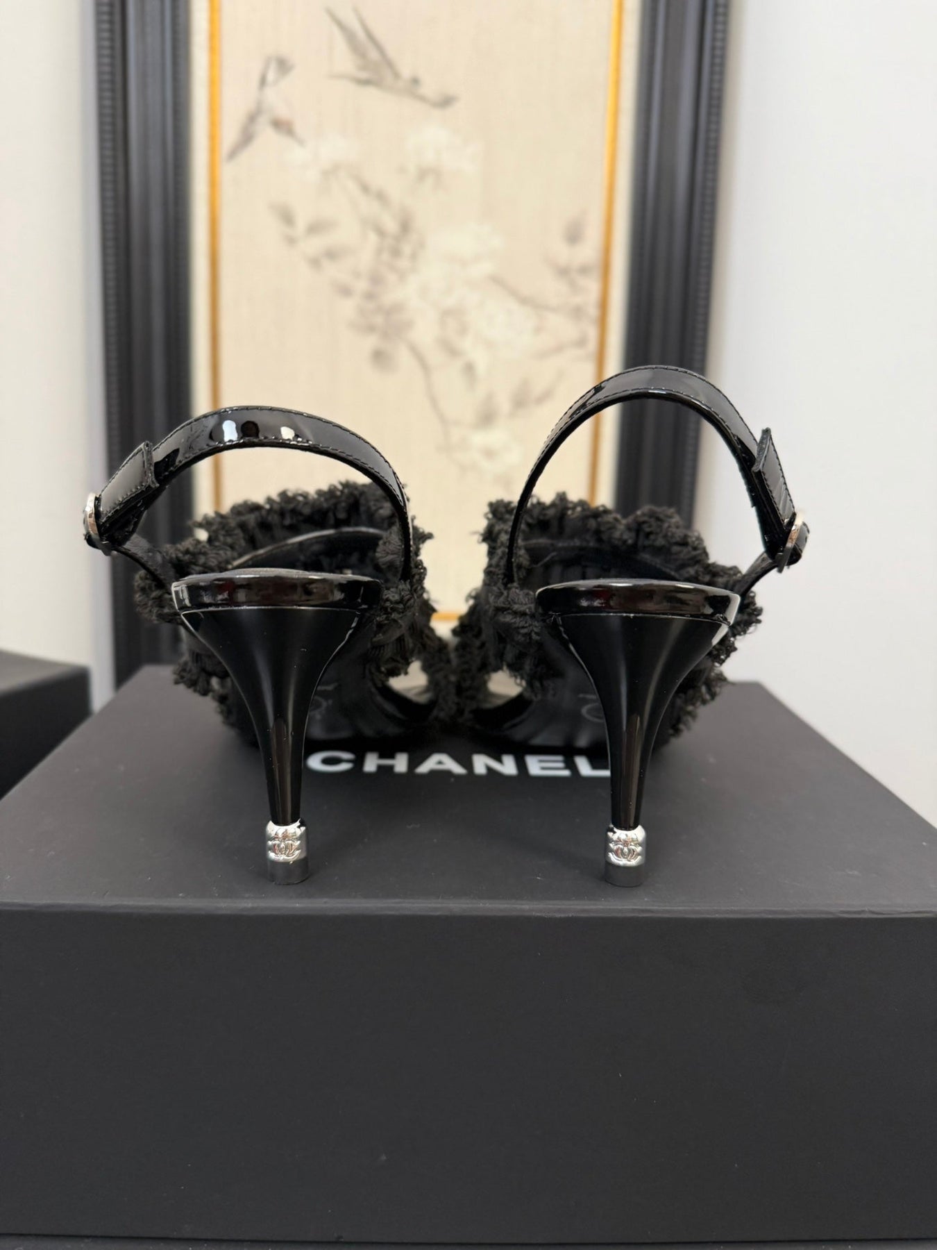 BLACK GROSGRAIN CANVAS BOW SLINGBACK SANDALS