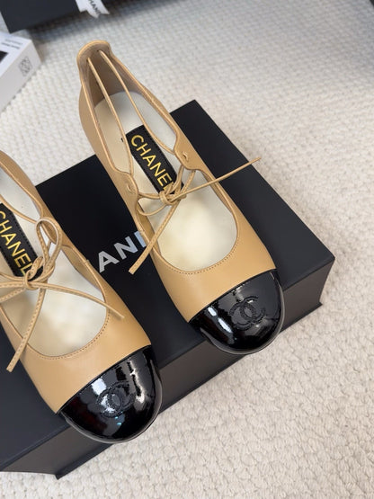 MARY JANE PUMPS 55 MM IN SAND YELLOW MIX BLACK LAMBSKIN