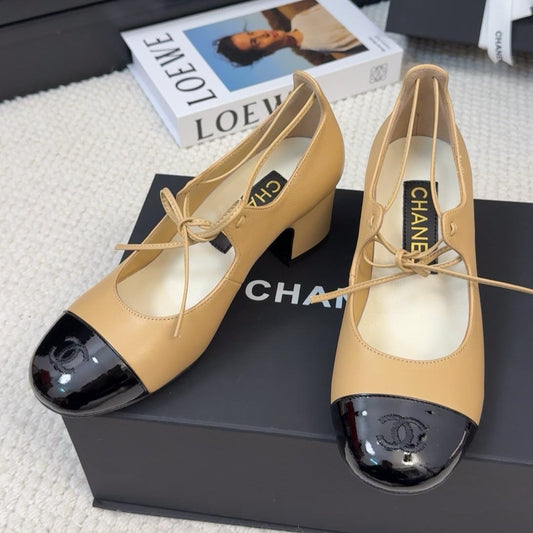 MARY JANE PUMPS 55 MM IN SAND YELLOW MIX BLACK LAMBSKIN
