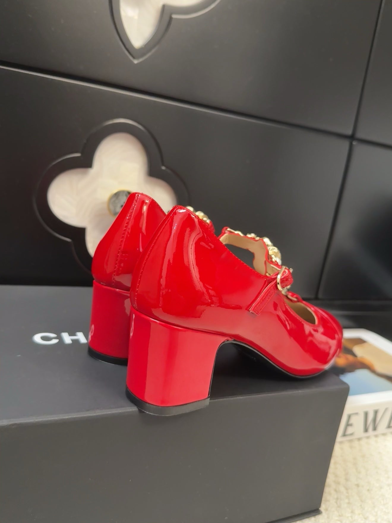 MARY JANE SHOES IN RUBY RED PATENT CALFSKIN 55 MM