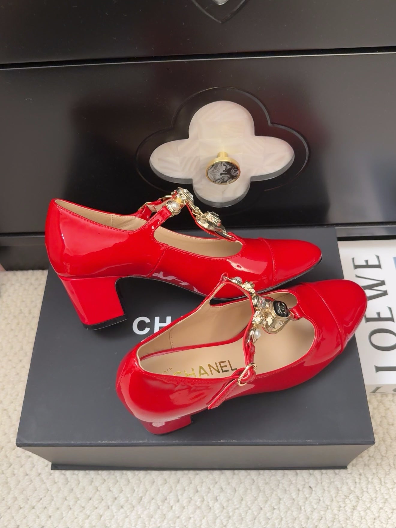 MARY JANE SHOES IN RUBY RED PATENT CALFSKIN 55 MM