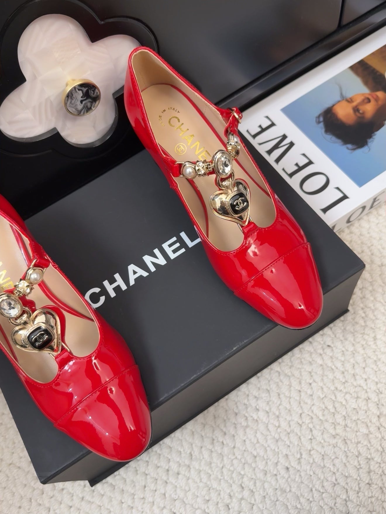 MARY JANE SHOES IN RUBY RED PATENT CALFSKIN 55 MM