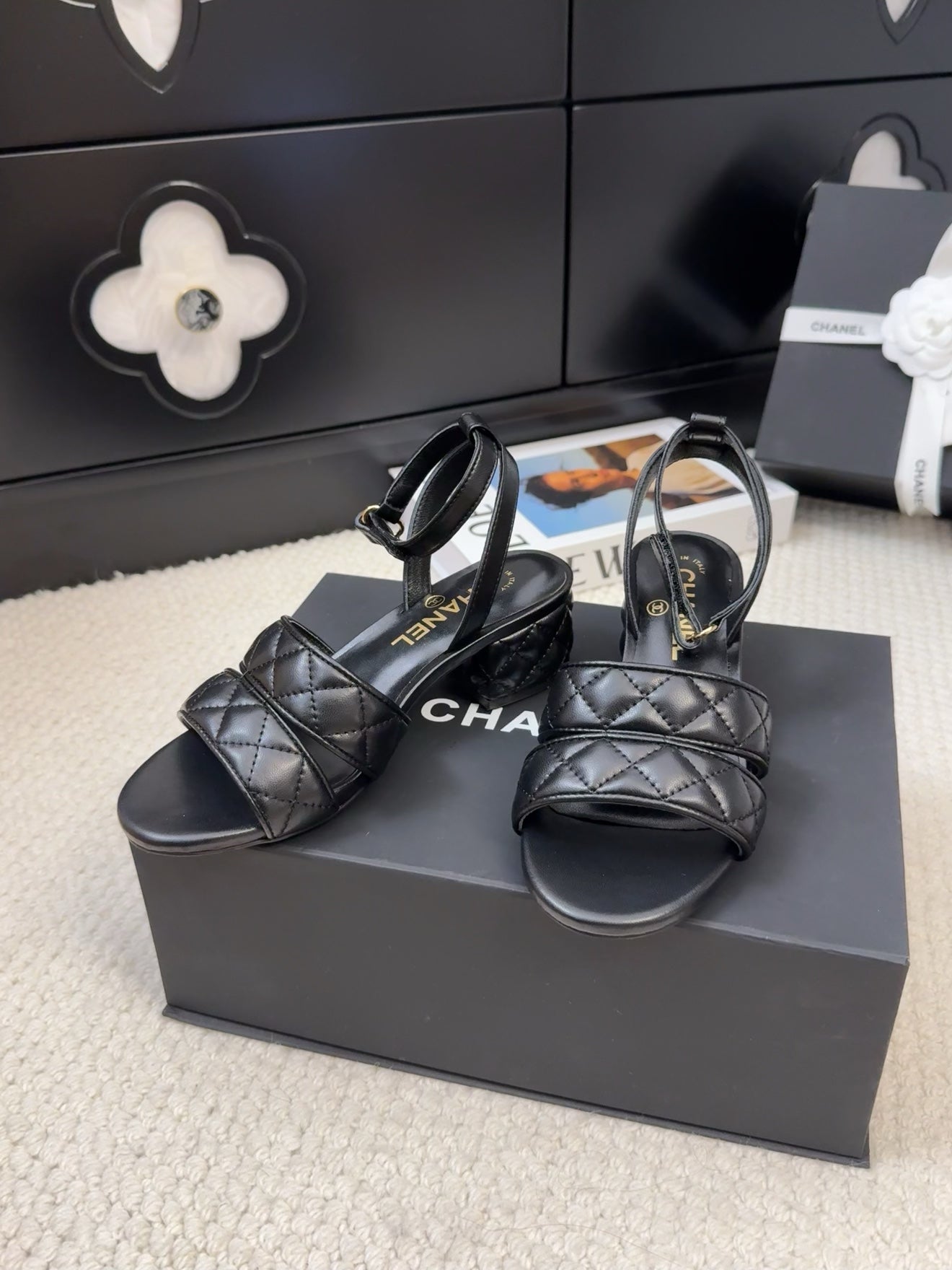 25C Sandal 45mm Open Heel Black Lambskin 233491