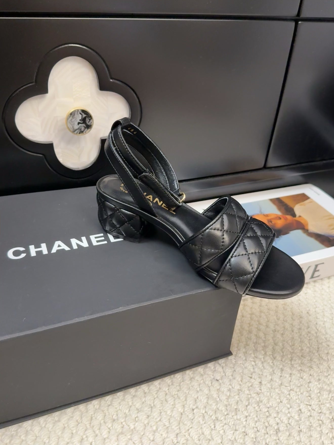 25C Sandal 45mm Open Heel Black Lambskin 233491