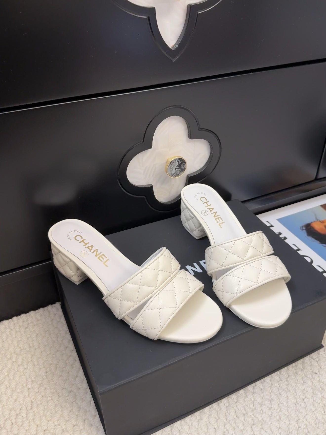 CC 25C Mule Sandal 45mm Open Heel White Lambskin 233495