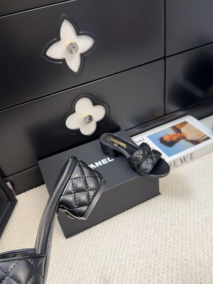 CC 25C Mule Sandal 45mm Open Heel Black Lambskin 233496