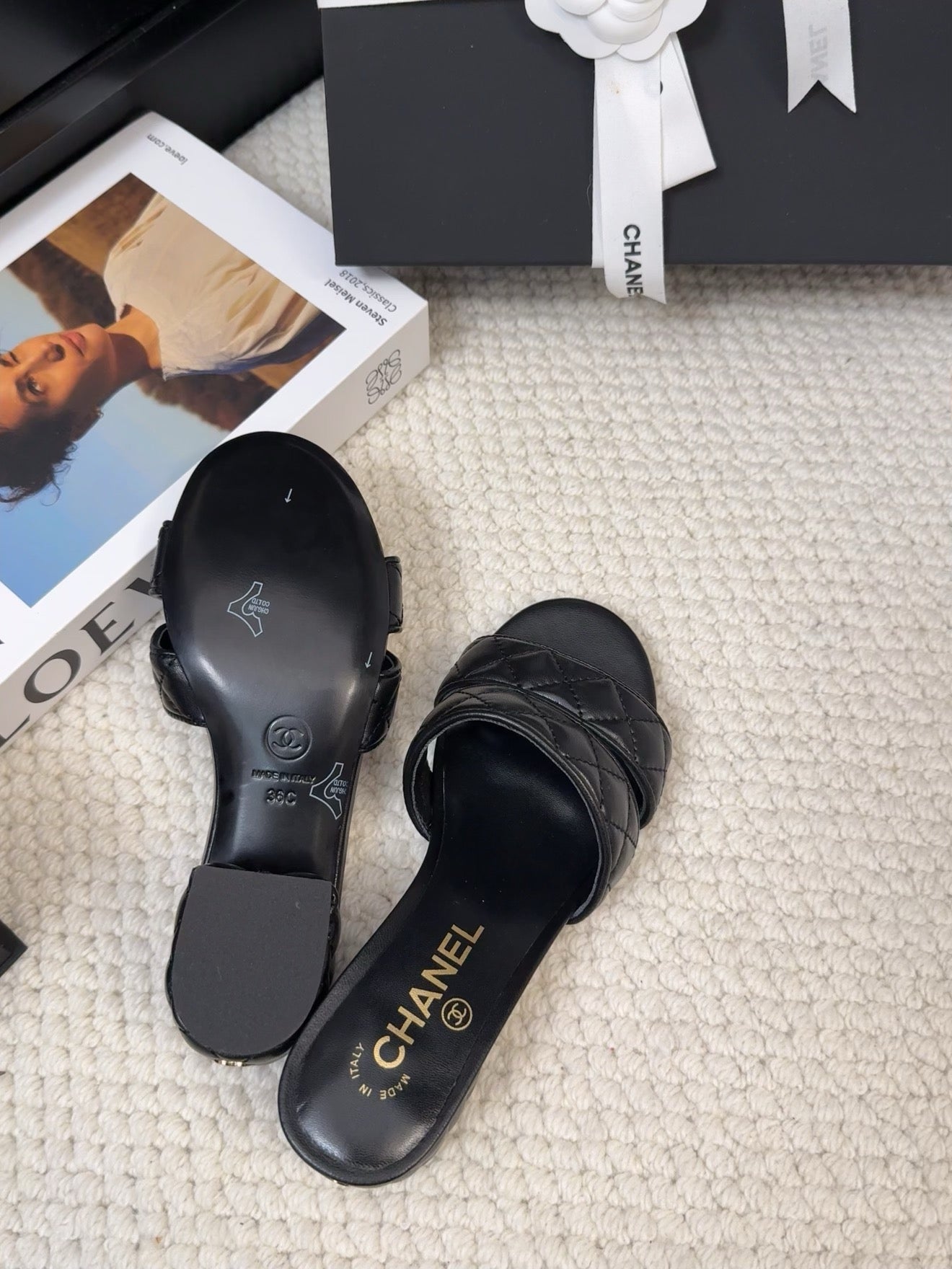 CC 25C Mule Sandal 45mm Open Heel Black Lambskin 233496