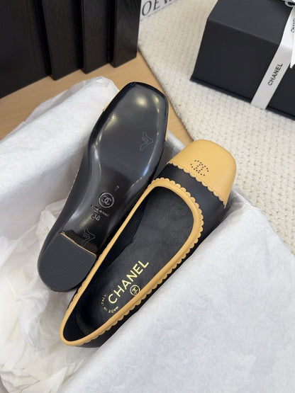 BALLET FLAT IN BLACK MIX PEANUT BROWN CALFSKIN