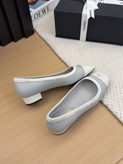 BALLET FLAT IN WHITE MIX STONE BLUE CALFSKIN