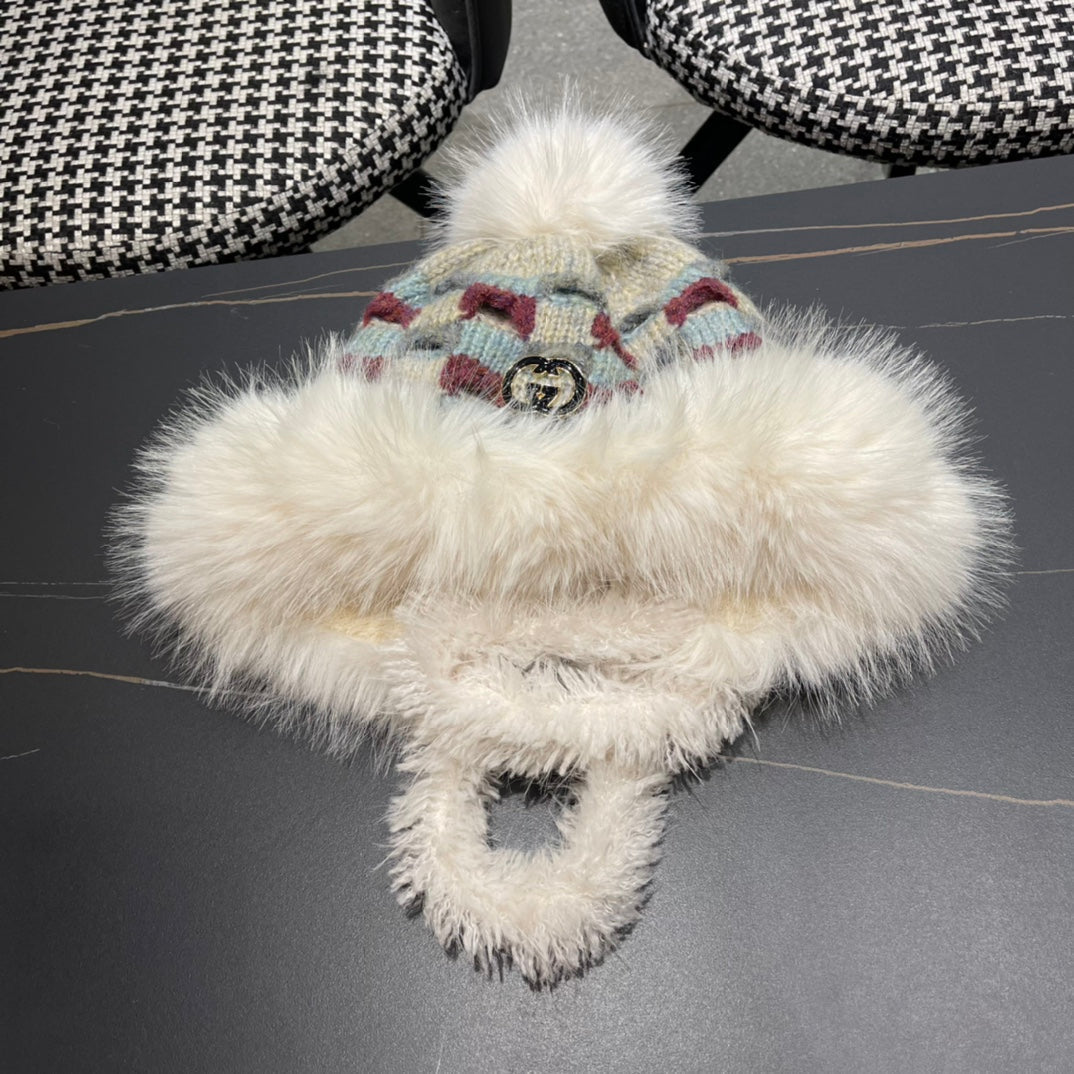 BEANIE HAT IN COLORFUL WOOL AND RABBIT FUR 392114