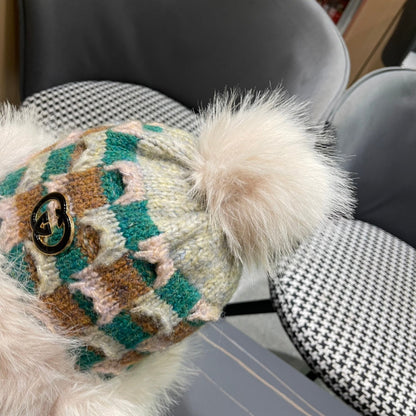 BEANIE HAT IN COLORFUL WOOL AND RABBIT FUR 392116