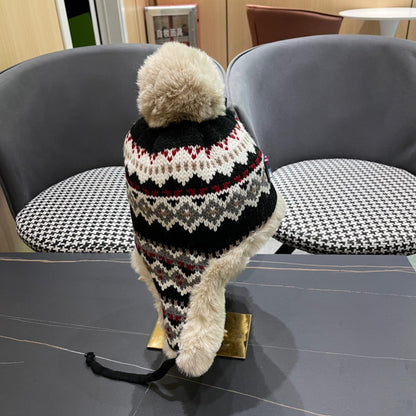 PLUSH EARMUFFS HAT IN COLORFUL WOOL AND RABBIT FUR 408171