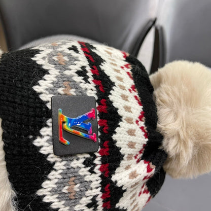 PLUSH EARMUFFS HAT IN COLORFUL WOOL AND RABBIT FUR 408171