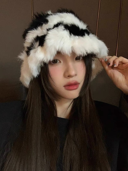 BUCKET HAT IN BLACK MIX WHITE FLEECE 412798