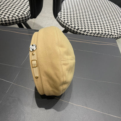 BERET HAT IN OAT YELLOW FABRIC 419384