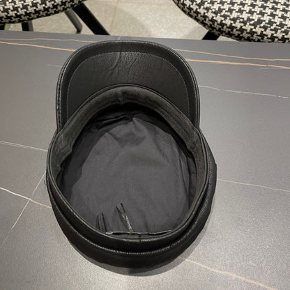 BAKER BOY CAP IN BLACK CALFSKIN 420946