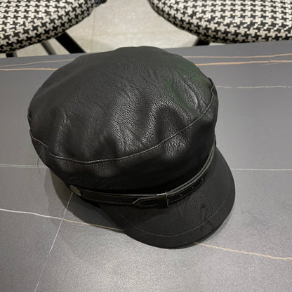 BAKER BOY CAP IN BLACK CALFSKIN 420946