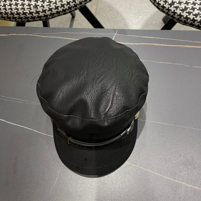 BAKER BOY CAP IN BLACK CALFSKIN 420946