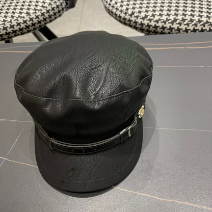 BAKER BOY CAP IN BLACK CALFSKIN 420946