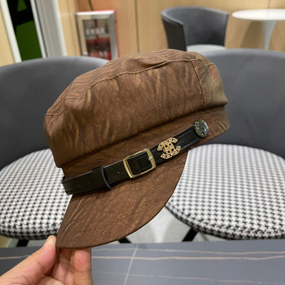 BAKER BOY CAP IN PECAN BROWN CALFSKIN 420947