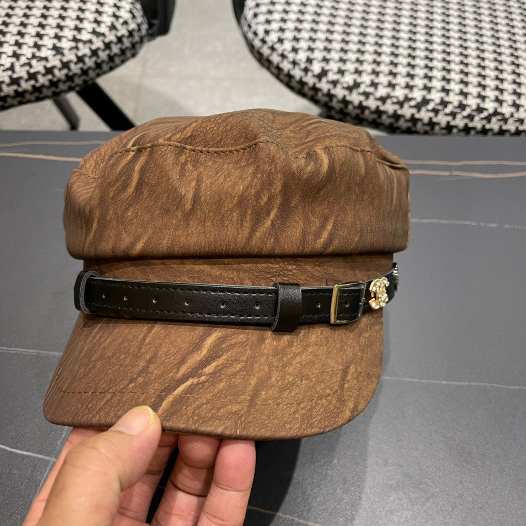 BAKER BOY CAP IN PECAN BROWN CALFSKIN 420947