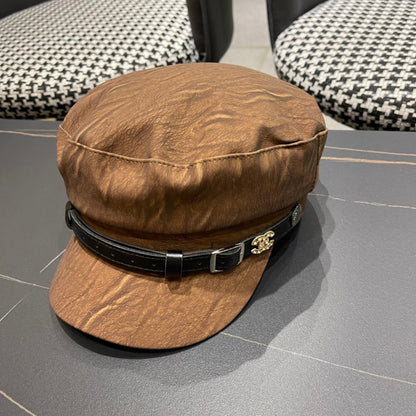 BAKER BOY CAP IN PECAN BROWN CALFSKIN 420947