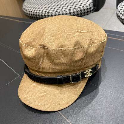 BAKER BOY CAP IN PEANUT BROWN CALFSKIN 420948