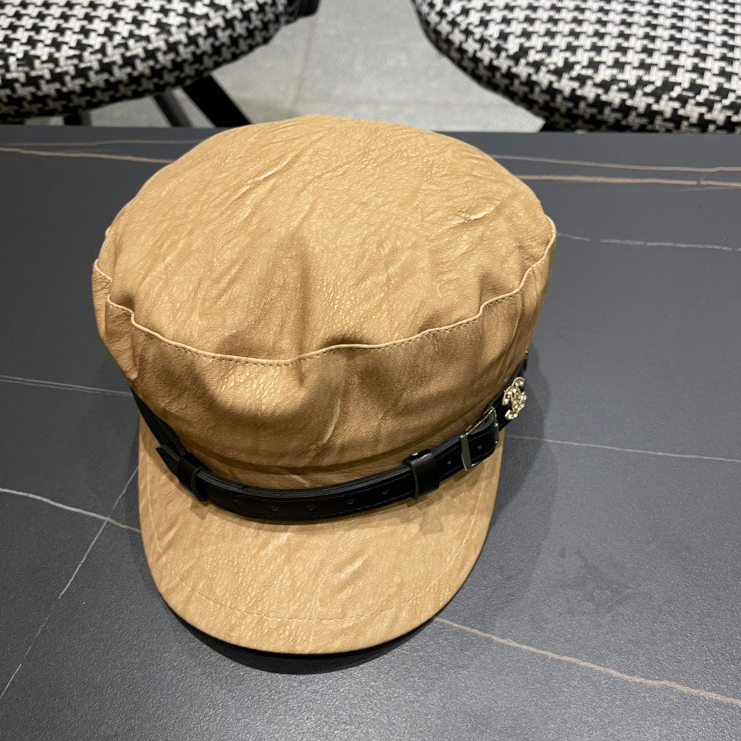 BAKER BOY CAP IN PEANUT BROWN CALFSKIN 420948