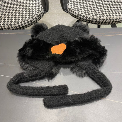 BEANIE HAT IN BLACK WOOL AND LAMB FUR 427792