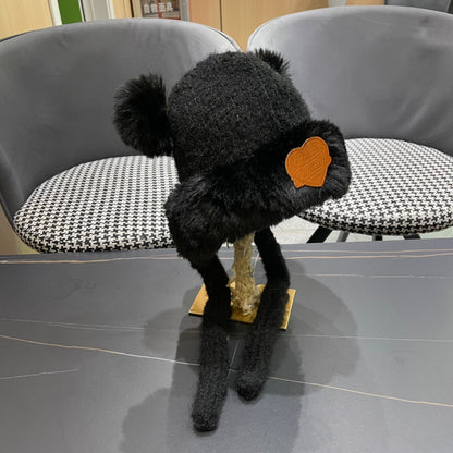 BEANIE HAT IN BLACK WOOL AND LAMB FUR 427792