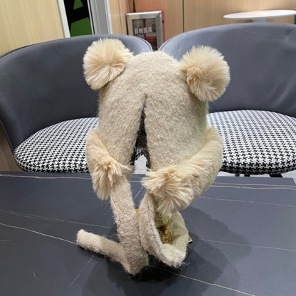 BEANIE HAT IN CREAM BEIGE WOOL AND LAMB FUR 427793